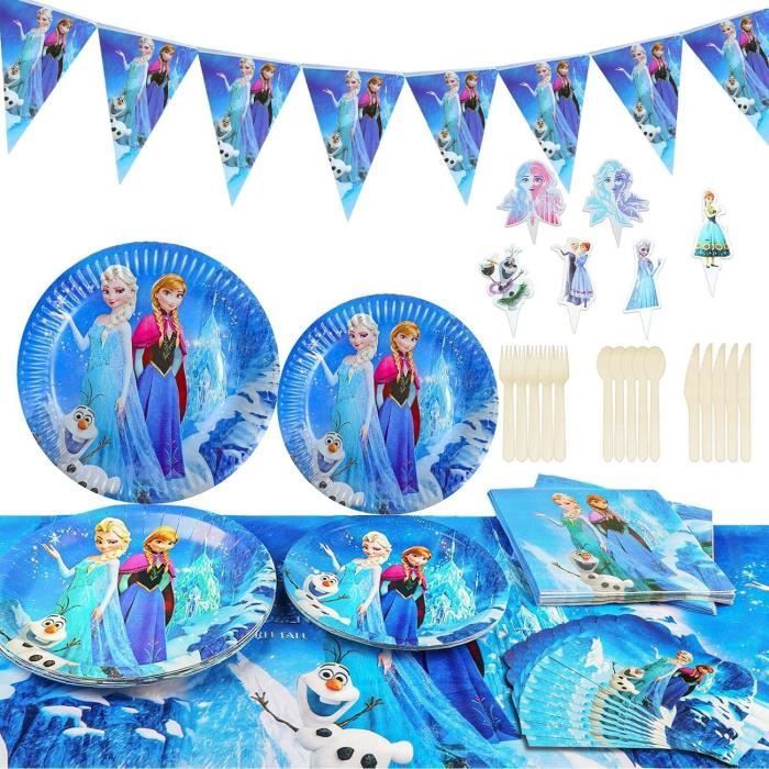 Set Vaisselle Anniversaire Animé 61 Pièces Pour 20 Invités - Assiettes, Tasses, Serviettes Et Nappe