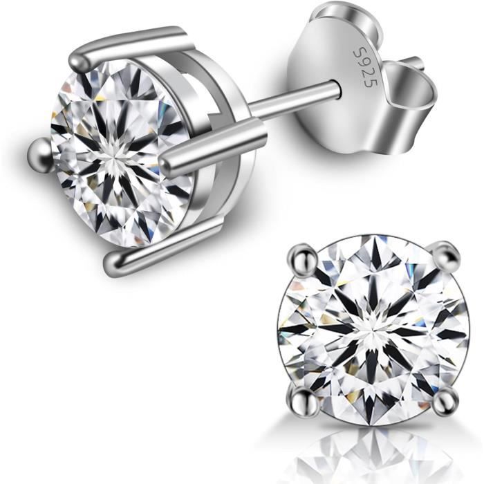 Boucles D'oreilles Clous En Argent 925 Avec Zircon - Multicolores, Fermoir Vis, Pour Anniversaire, Neuves