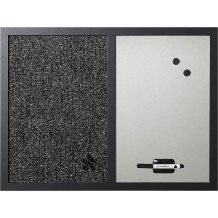 Tableau Magnétique Effaçable Bi-Office 60x45cm - Surface Argentée Et Tableau Liège - Avec Accessoires