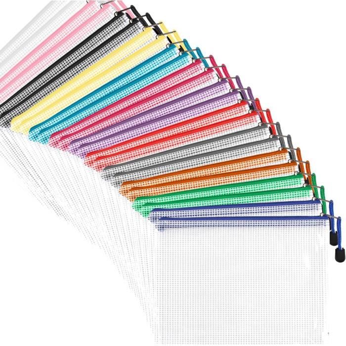 12 Pochettes Document Zippées A4 Étanches - Zanfqvo - Rangement Bureau, Voyage, Cosmetics - 5 Couleurs