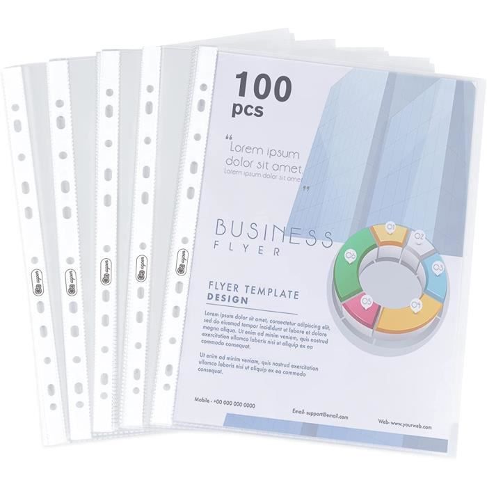 100 Pochettes Perforée Perforées A4, 160 Microns Qualité Transparent  pochettes plastiques Pour protéger le papier, les fichiers 112 - Cdiscount  Beaux-Arts et Loisirs créatifs
