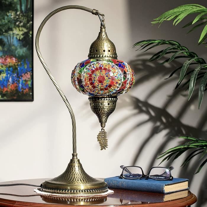 Lustre à Brancher Style Marocain/turc - 5 Globes En Verre Mosaïque, 100% Fait Main - Longueur ~100 Cm, Ampoules E12 - 5