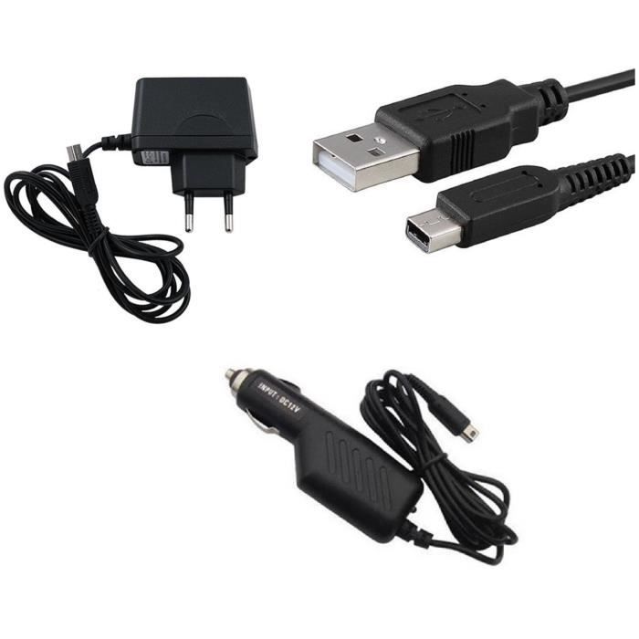 Chargeur secteur + allume cigare + USB pour Nintendo DSI DSI 2DS 3DS 3DS New 3DS New 2DS 1 mètre