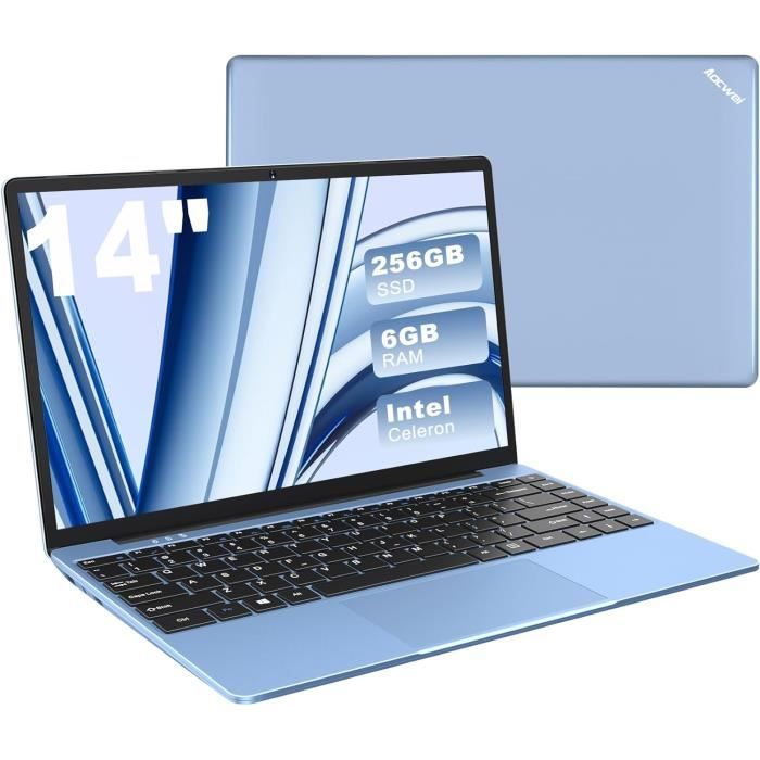 NOTODD PC Portable 14" Win11 Pro - 6 Go RAM + 256 Go SSD (extensible 1To) - Celeron N4020 - Léger 1.36kg - Clavier AZERTY FR - Avec Souris Sans Fil - 4