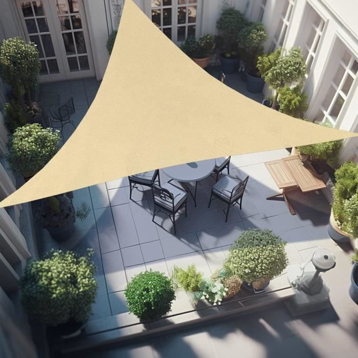 Voile D'ombrage Triangulaire 3x3x3m - Imperméable, 98% UV - Pour Terrasse, Jardin, Piscine - 5