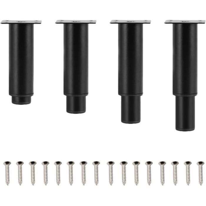 Lot De 4 Pieds De Lit Réglables En Hauteur (18 à 32 Cm) - Support Jusqu'à 450 Kg - Acier, Noir