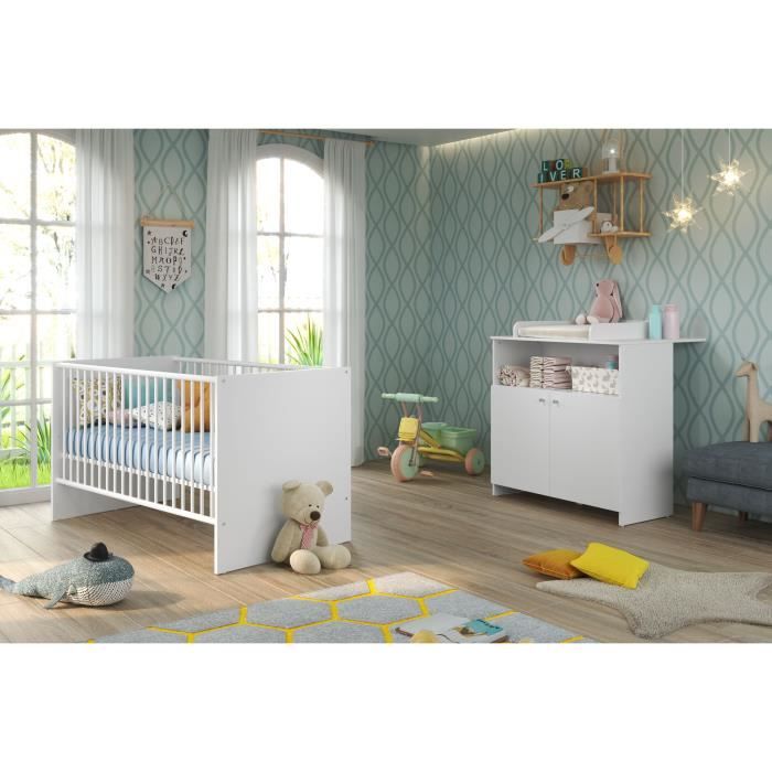 Chambre bébé Trio : Lit 70 x 140 cm + Commode à langer + Armoire PIA -  Blanc et gris - TREND TEAM - Cdiscount Puériculture & Eveil bébé