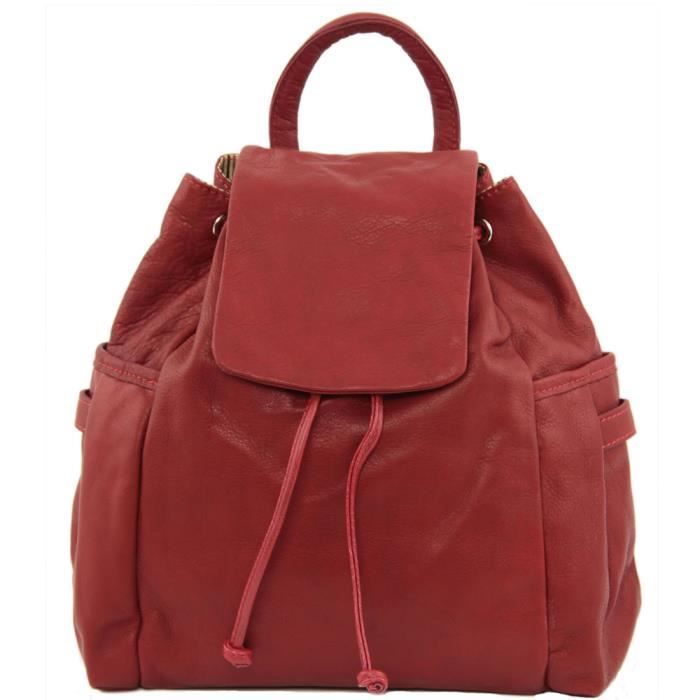 Tuscany Leather - Sac ?� dos cuir- Rouge Rouge - Cdiscount Bagagerie - Maroquinerie