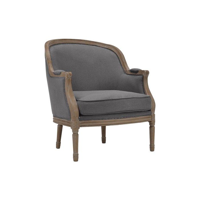 Fauteuil en lin - VENTE-UNIQUE - ALIENOR - Gris - Avec accoudoirs - Déhoussable - Intérieur