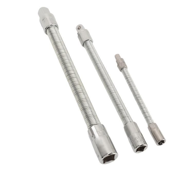 Lot 3 Rallonges Flexible Pour Clé à Douille - 1/4", 3/8", 1/2" - Acier Chrome Vanadium, Pour Zones Difficiles D'accès - 2