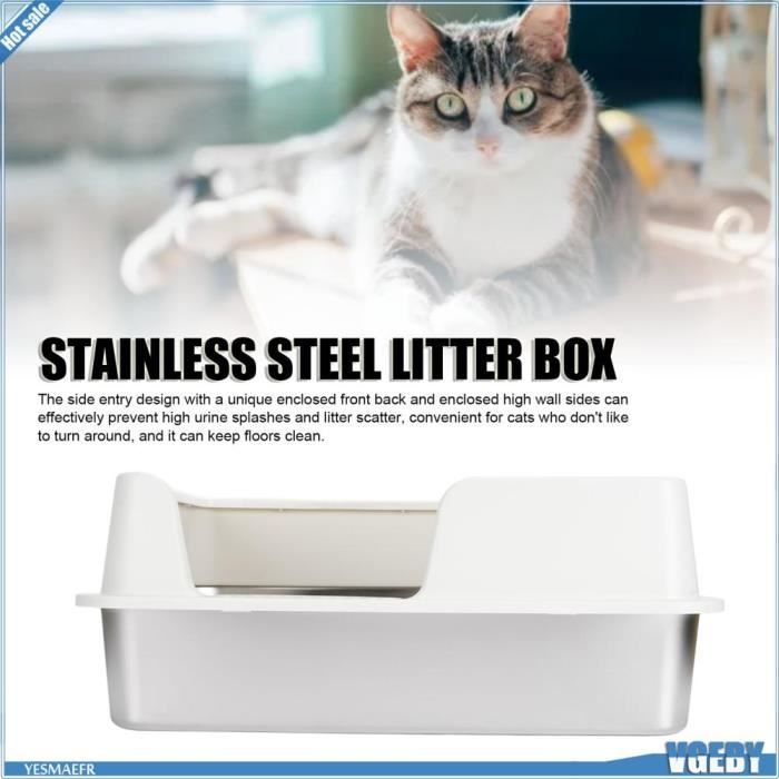 Comparer les prix de Bac à litière en acier inoxydable - MARQUE - Modèle - Anti-éclaboussures - Facile à nettoyer - Pour petits chats