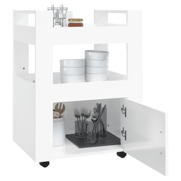 Chariot De Cuisine - Noir - 129x46x96 Cm - Bois Clair - Tiroirs Et Placards - Desserte