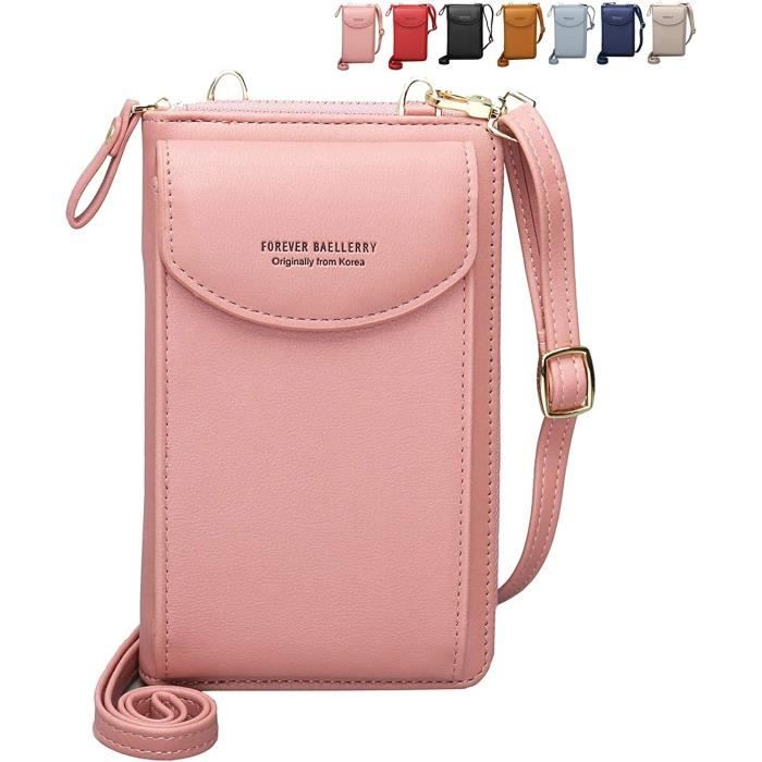 Petit sac à bandoulière pour femme, portefeuille mobile avec fente pour carte de crédit Yolistar (rose)