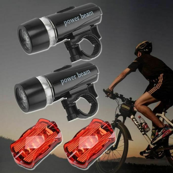 YOSOO Ensemble de lumières de vélo 5LED Kit de phares et feux arrière de vélo, 2 pièces, 5LED, avec siège sport velo Comme montré