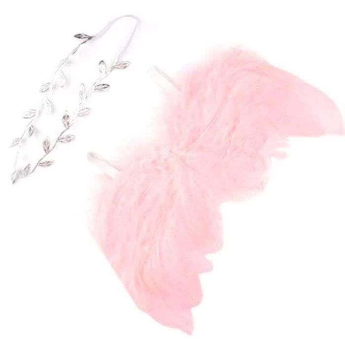 Costume Ailes D'ange Pour Bébé - Accessoire Photo Nouveau-né, Bandeau Fleur, Blanc/rose