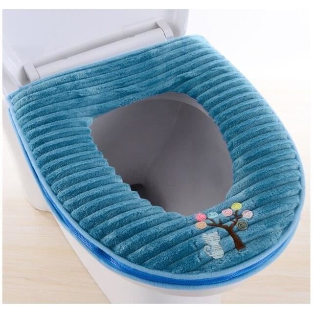 Siège De Toilette En Peluche Bleu Mouton + 2 Lève-couvercles Silicone - Lavable, Doux, Confortable Pour L'hiver - 1