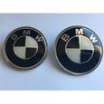 2 X LOGO EMBLEME BMW NOIR / BLANC STANDARD 1 X 74MM + 1X 82 MM DE DIAMETRE POUR CAPOT ET COFFRE-1
