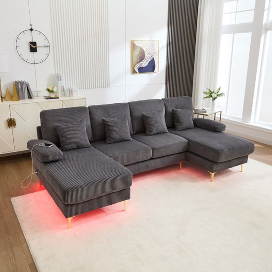 PUGSDRLY Canapé d'angle 4 Places réglable en Tissu Doux Chenille, Assise Profonde et Moelleuse, Convertible en lit. Idéal pour Salon, Studio, Appartement ou Bureau (Pink