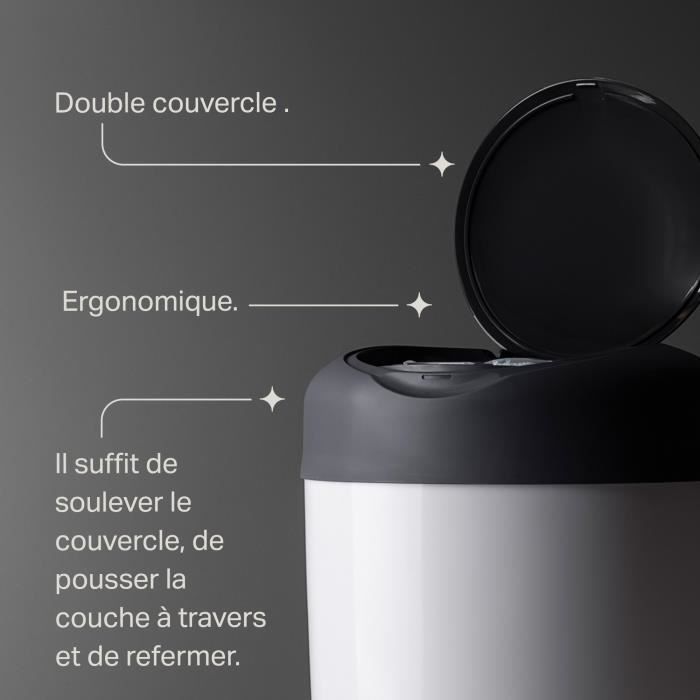 Tommee Tippee Poubelle à Couches Simplee +1 recharge Grise et