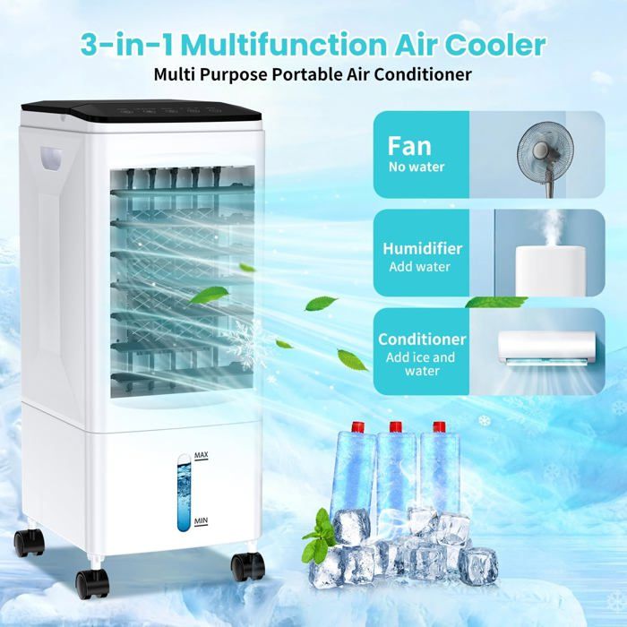 Climatiseur Mobile, 3 en 1 Rafraichisseur d'air Silencieux avec 6L