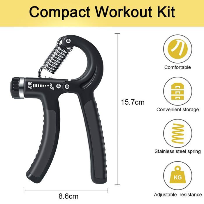 TYXHXTF 3Pcs Hand Grip Strengthener, Hand Grip Musculation, Résistance Réglable 5-60kg, Poignee Musculation Avant Bras Main Poignet, pour la Rééducation et le Renforcement