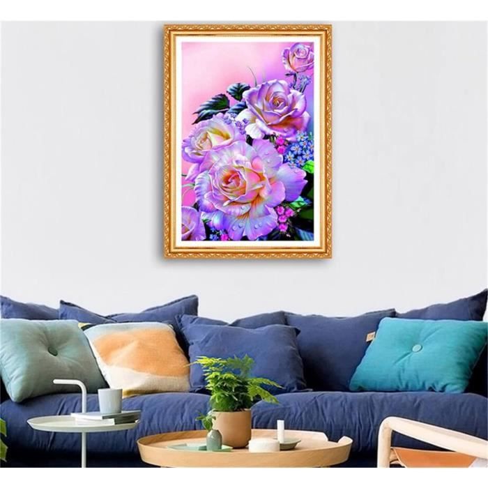 Kit Peinture Diamant 5D Pivoine Rose - 40x30cm - Strass Ronds Brillants - Toile Adhesive Incluse