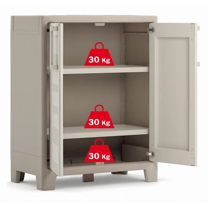 Armoire basse Gulliver KETER Beige Sable 2 étagères réglables