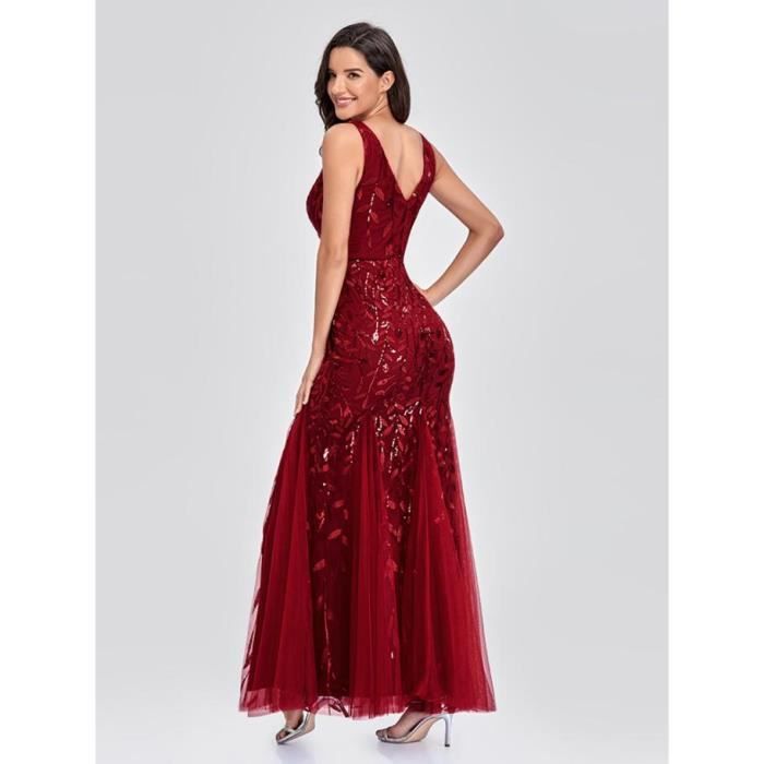 Robe de Soiree Femme Vintage HBSTORE Longue du Soir Mariage Col V sans Manche Bleu a Paillettes Bleu Cdiscount Pret a Porter