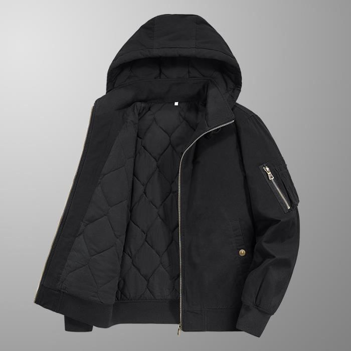 Blouson Cargo Homme Hiver A Capuche Casual Veste Zippee Chaude Epaisse Couleur Unie Automne Hiver Noir Cdiscount Pret a Porter