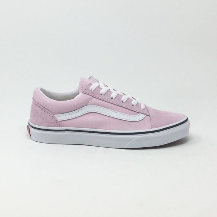 Baskets Vans Old Skool Femme Rose Talon Plat Textile Rose