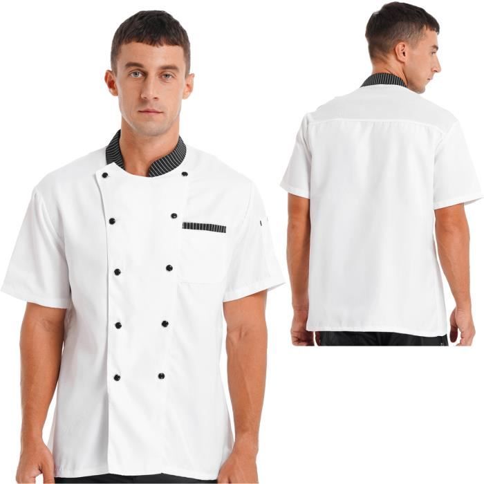 Freebily Unisex Veste de Cuisine Homme Femme Vestes de Chef Tee Shirt Blouse de Cuisine Restaurant Hotel Patisserie L 4XL Manches courtes blanc Cdiscount Pret a Porter