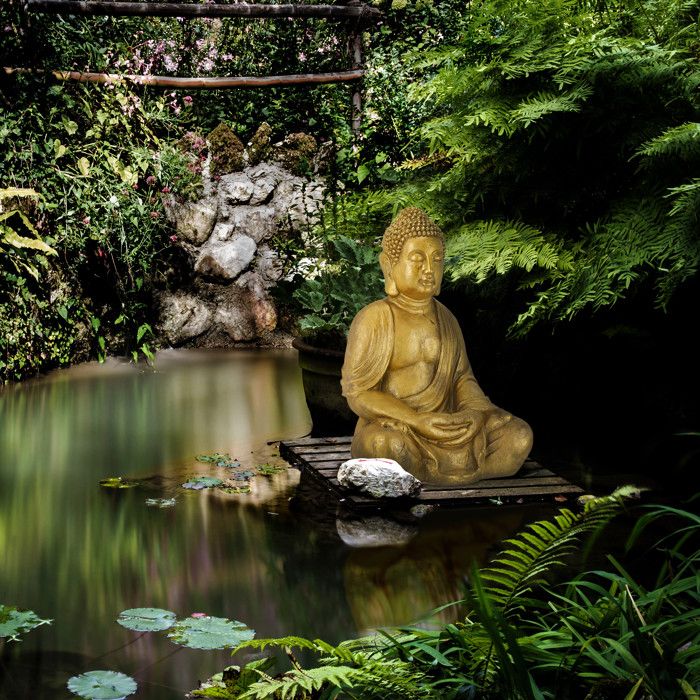Statue Bouddha XXL Assis 70 Cm – Grande Figurine Zen Crème Résistante Aux Intempéries Pour Jardin Et Intérieur