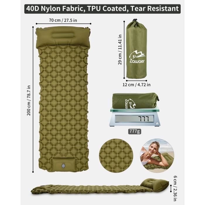 Matelas Autogonflant Wholede 1 Personne - 13cm D'Épaisseur, Ultraléger 930g | Pour Camping Et Randonnée