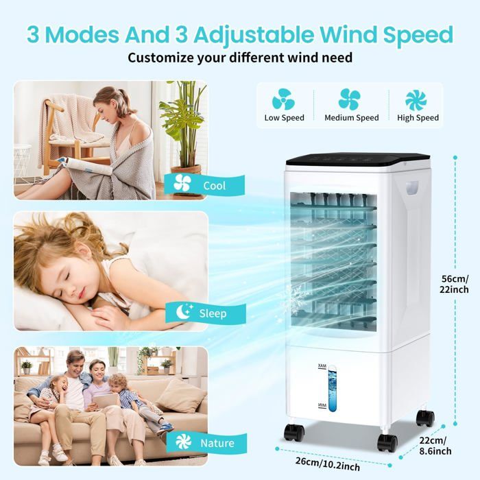 Mini Climatiseur Portable Rechargeable 600 Ml – Ventilateur Brumisateur 3 Vitesses, Oscillation 60°, LED 7 Couleurs Pour Bureau, Camping, Maison