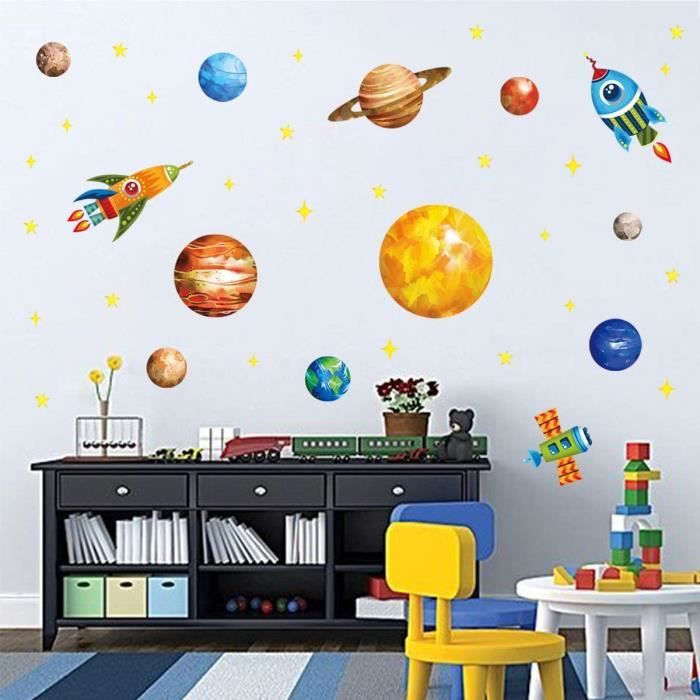 Autocollants muraux animaux, planètes, avions, peinture auto-adhésive,  étoiles de ciel, autocollants d'astronautes, pour chambre d'enfant de  garçon de maternelle - AliExpress