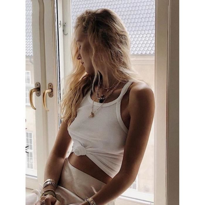 Debardeur Femme Basic Cotele Vintage Annees 90 Sans Manches Coupe en Tricot Blanc Zoupu Blanc Cdiscount Pret a Porter
