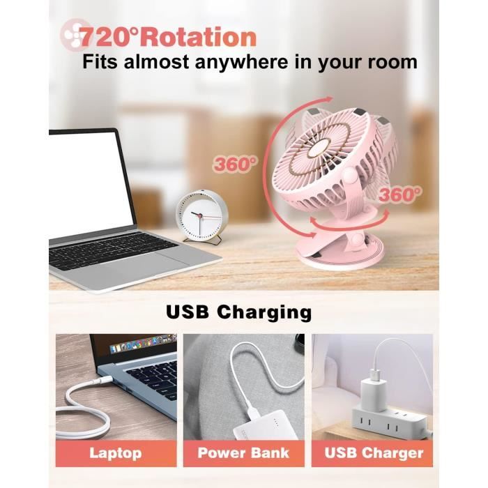 Ventilateur De Bureau USB Rechargeable - 5 Vitesses, Support Téléphone, Multicolore