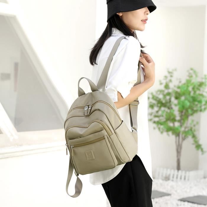 Sac a dos femme impermeable et anti taches sac etudiant Petite taille et grande capacite Kaki