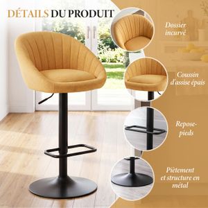 Tabourets De Bar VASAGLE – Lot De 2 – Hauteur Réglable 63-84 Cm – Pivotants – Dossier Ergonomique – PU Noir – Capacité 120 Kg - 2