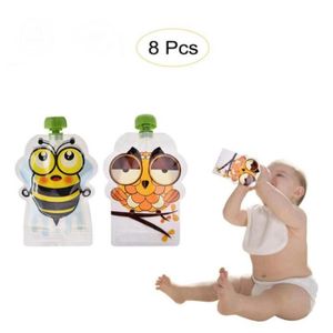 Navaris Lot De 10 Gourdes Réutilisables Pour Bébé 120 Ml | Poches Souples Compote Purée Yaourt | Motifs Panda & Renard Mignons | Écologique & Lave-Vaisselle