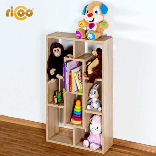 RICOO WM053-ES Étagère d/'angle Murale 60 x 33 x 33 cm Meuble de Rangement Etagere de Rangement arrondis Deco Chambre Bois Couleur chêne Marron