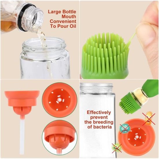 Distributeur D'huile Fari 2 En 1 - Bouteille Verre Avec Brosse Silicone - Pour Cuisine, Barbecue Et Pâtisserie