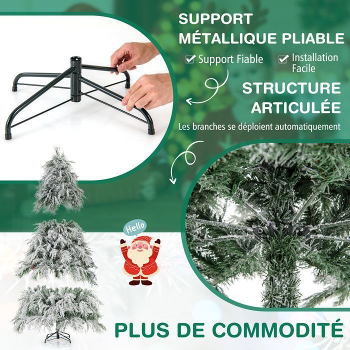 Sapin De Noël Artificiel Pré-éclairé 120 Cm - 100 LED, 11 Modes, Minuterie - Branches Givrées Avec Baies Et Pommes De Pin