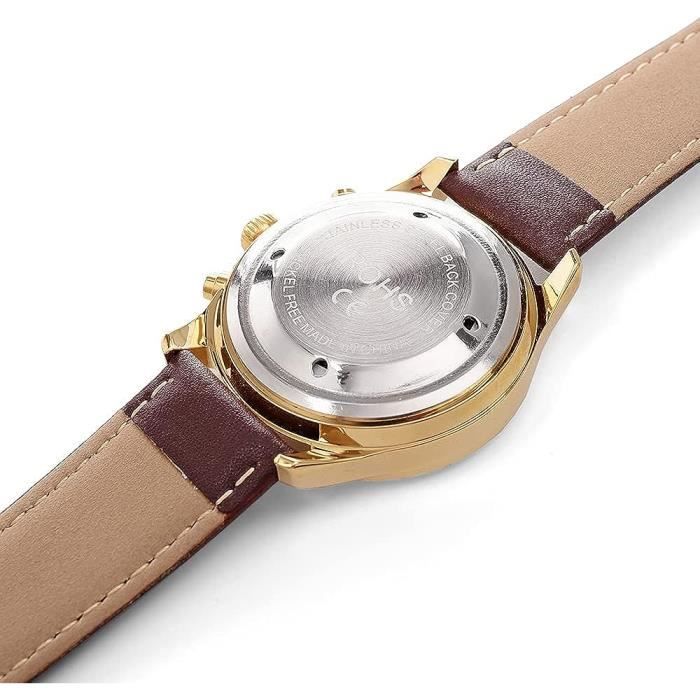 Montre Parlante Français Unisexe Pour Personne Âgée Or Bande De Cuir Marron  Aveugle Malvoyante Homme Femme Bracelet Montre-Br[u2149]