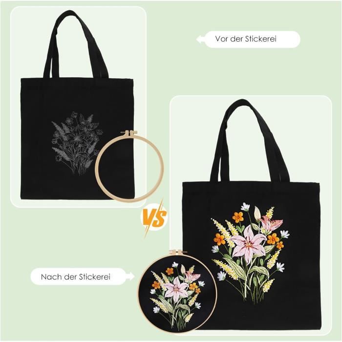 DKDDSSS Kit Broderie Sac Toile Camomille - Kit Débutant Avec Tambour, Fils Et Instructions