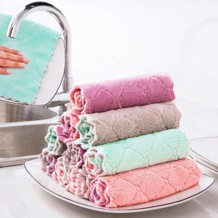 Acheter 12 pièces serviette en microfibre absorbant cuisine chiffon de  nettoyage antiadhésif huile plat serviette chiffons serviettes vaisselle  ménage serviette de nettoyage