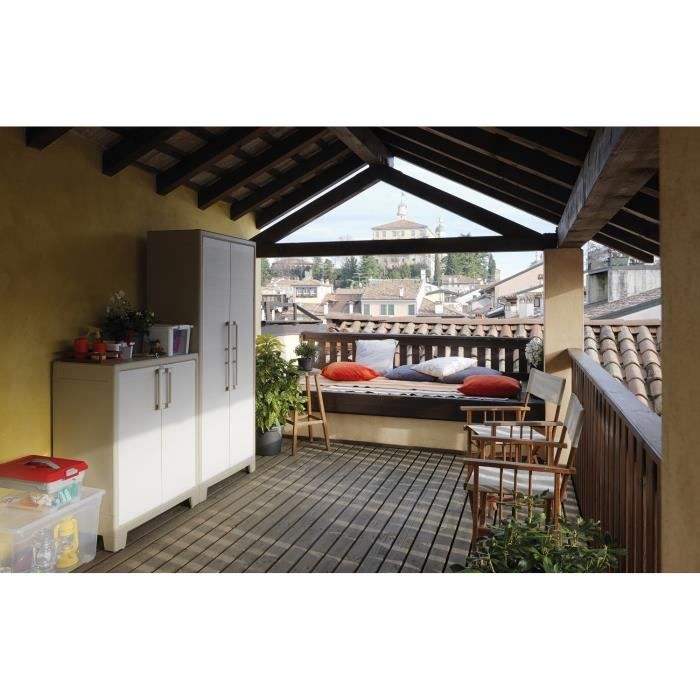 Armoire basse Gulliver KETER Beige Sable 2 étagères réglables