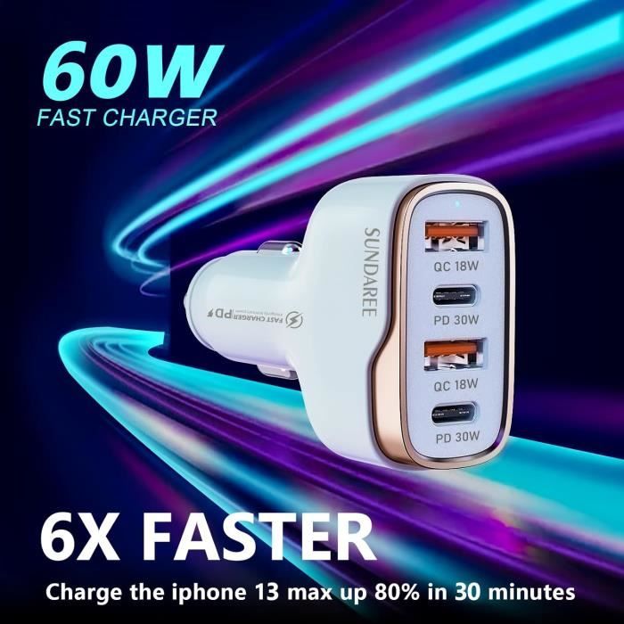 Best Car Charger For Pixel 9 Pro XL Chargeur Voiture USB C 63W Allume Cigare USB C 45W PPS 30W PD QC 3.0 Chargeur Voiture USB C Rapide Compatible Avec IPhone 16