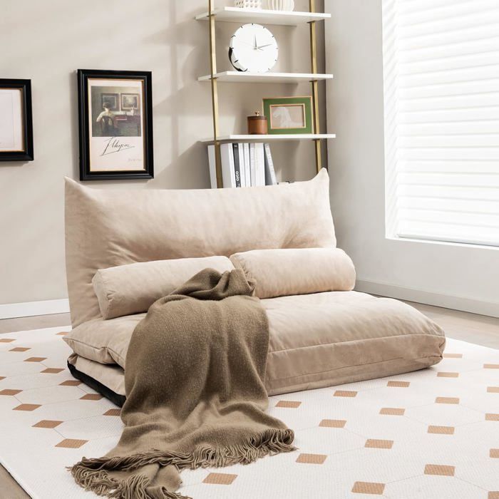 Fauteuil Convertible - 1 Place Matelas Pliable Coussin Inclus Tissu Chenille Beige | Leroy Merlin