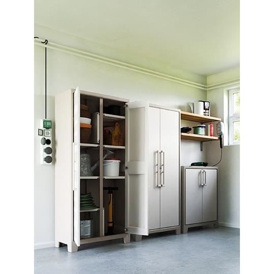 Armoire basse Gulliver KETER Beige Sable 2 étagères réglables